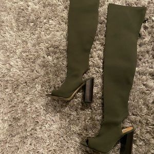 Army Green Tonic Peep Toe Heel Boot 7.5